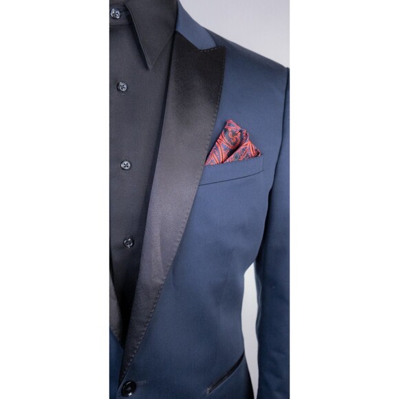 EXPRESS Photographer SLIM Mens Tuxedo Blazer Dinner Jacket 42R Blue Peak - Picture 4 of 14